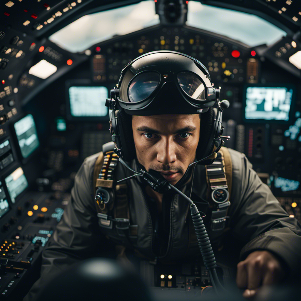 An image depicting a pilot in a cockpit, surrounded by a complex array of controls, instruments, and screens