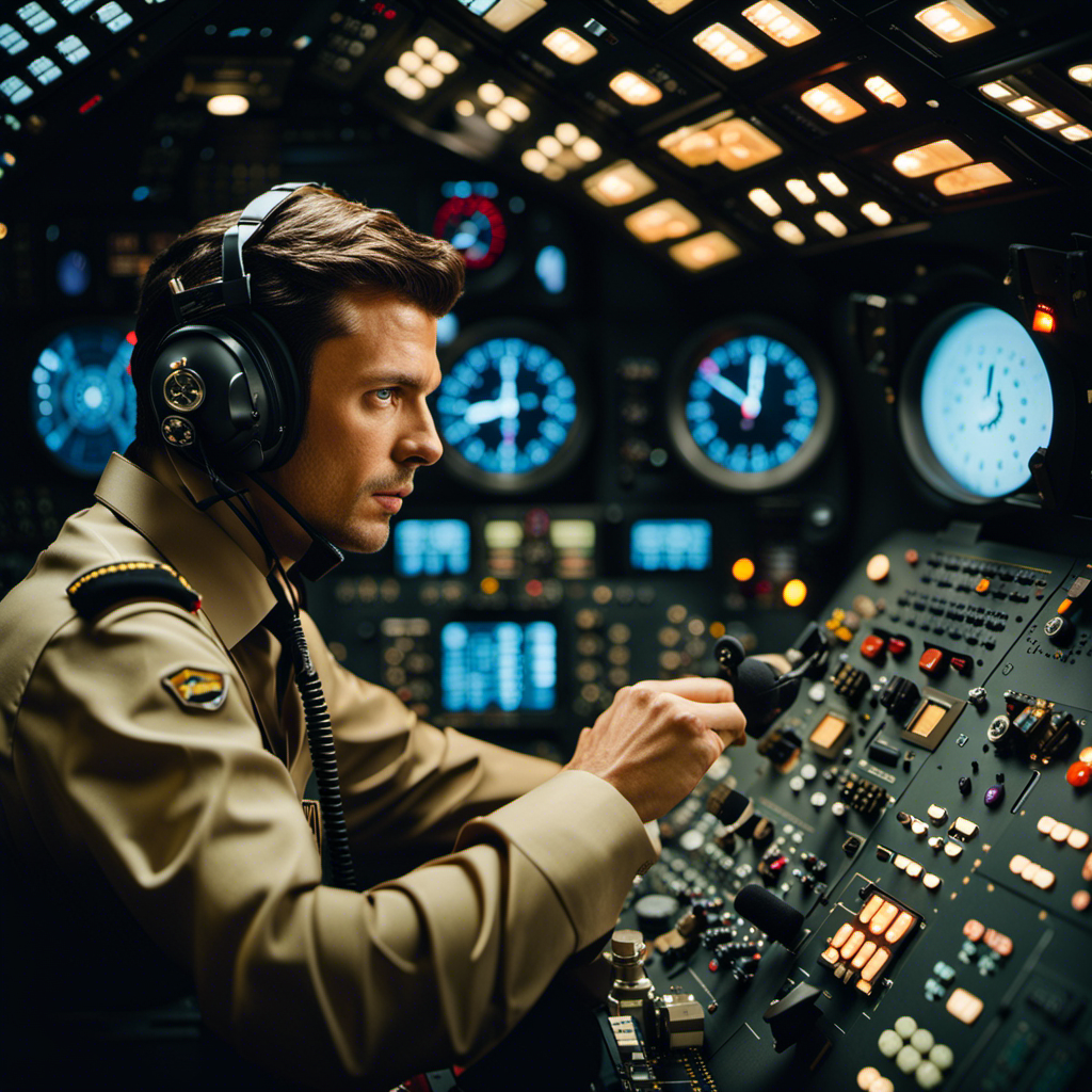 An image featuring a pilot sitting in a cockpit, surrounded by a complex array of dials, switches, and buttons