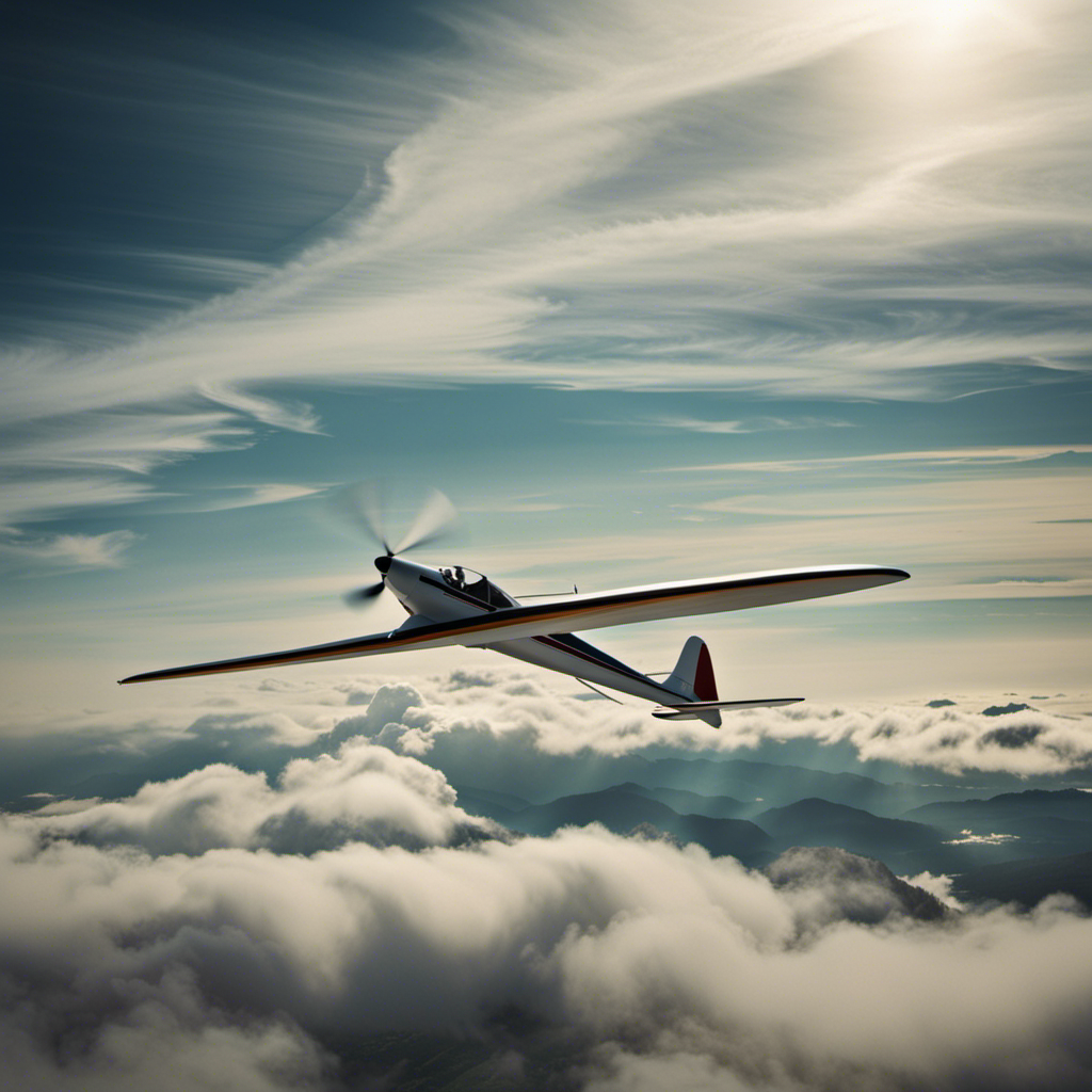 An image that captures the exhilarating sensation of soaring through the skies in an Allods sailplane, showcasing its cutting-edge design, sleek wings slicing through clouds, and the sheer speed it reaches effortlessly