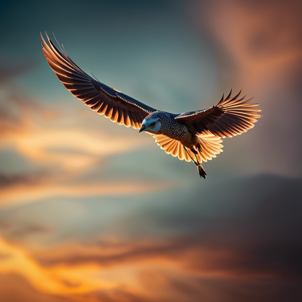 An image capturing the essence of "soaring," depicting a solitary bird, wings extended, gliding gracefully through a vivid sunset sky, effortlessly navigating the winds with elegance and freedom
