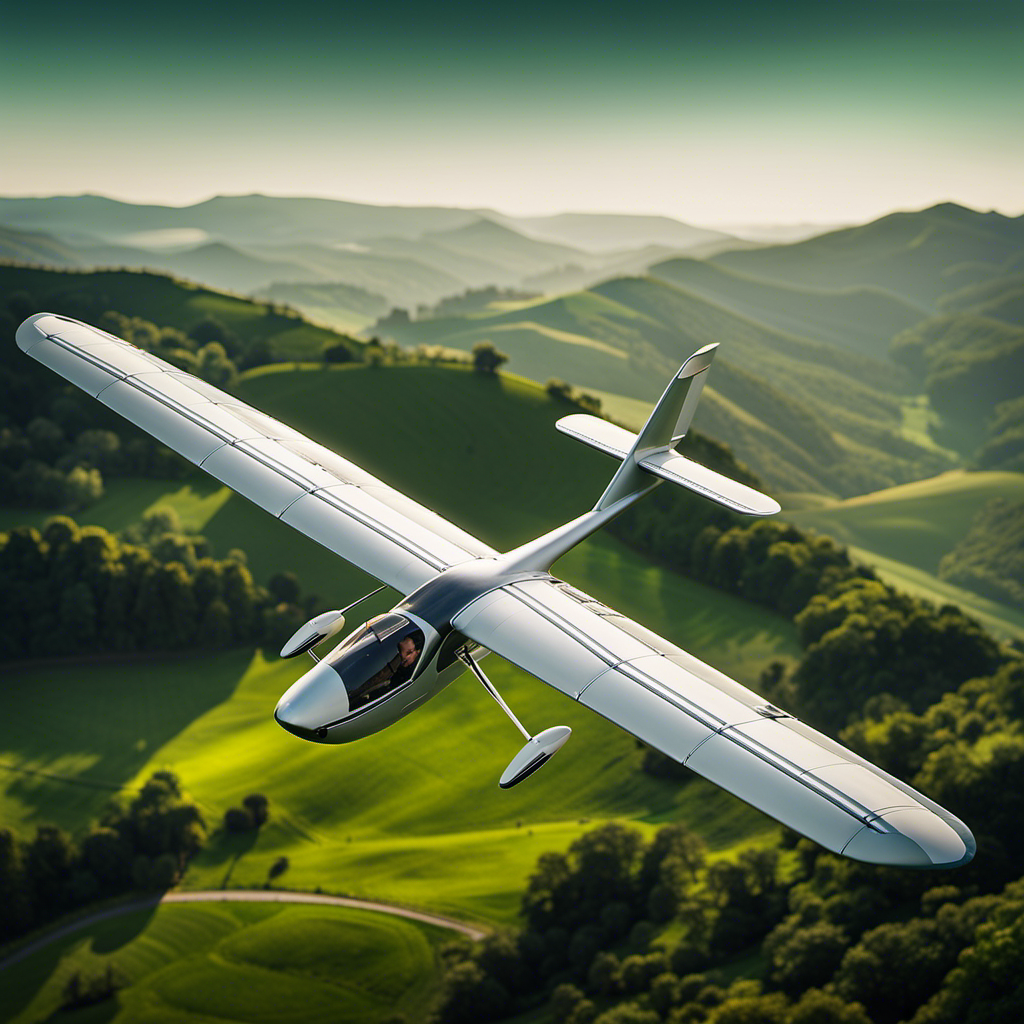 An image showcasing a glider gracefully descending towards a lush green landscape