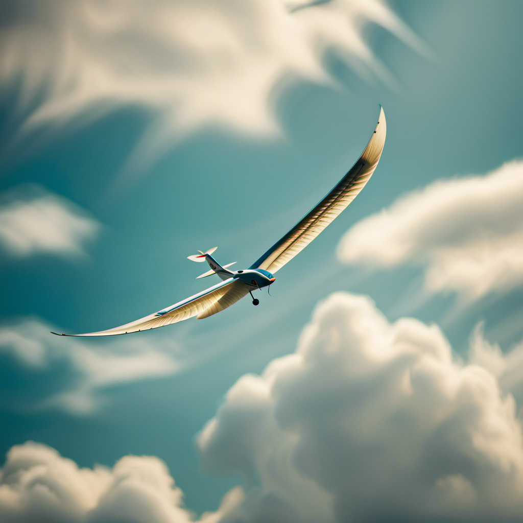 An image showcasing a graceful glider soaring through the azure sky, its slender wings outstretched, elegantly capturing the essence of wing loading