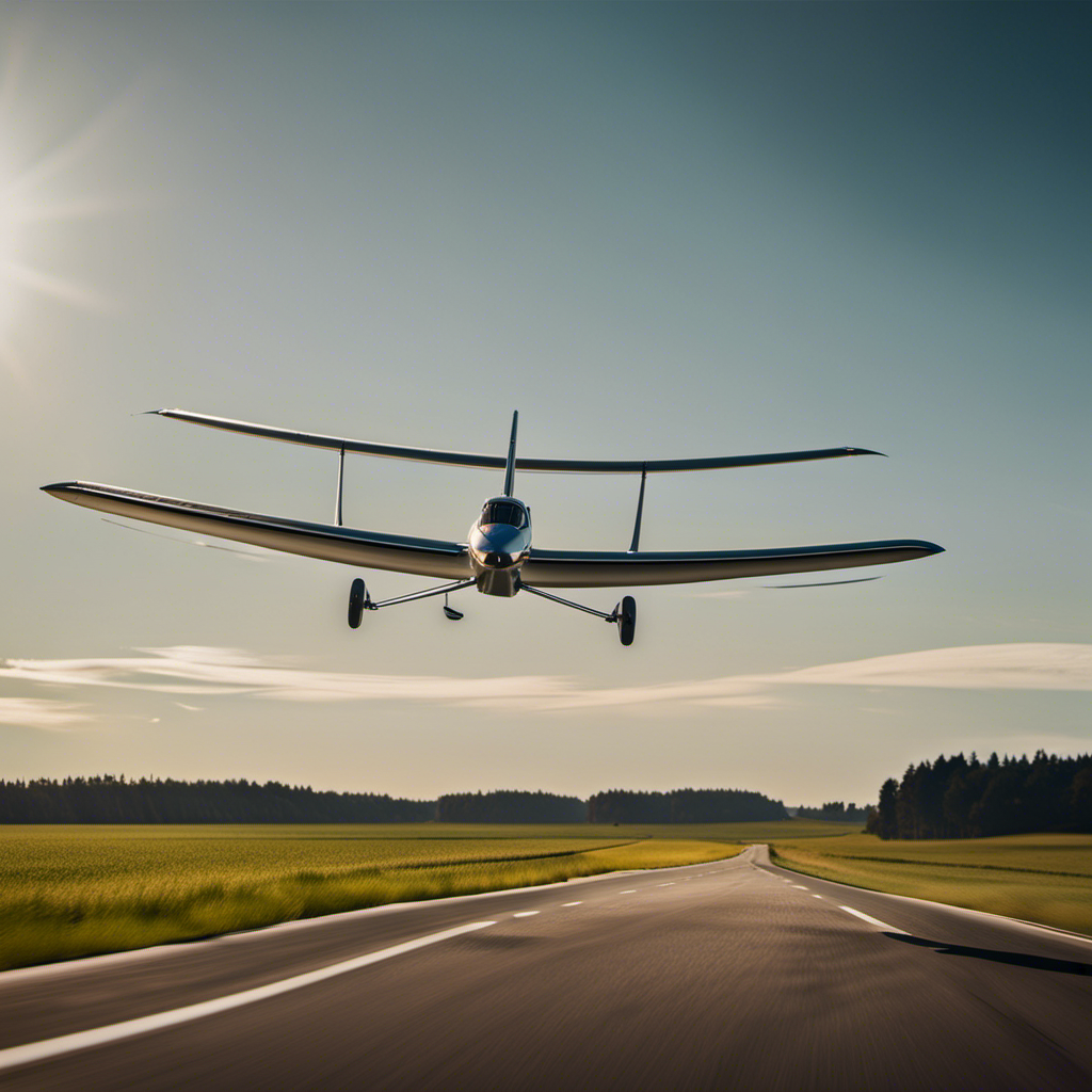 An image capturing a sailplane tow plane taking off, emphasizing its sleek aerodynamic design with a powerful engine, sturdy tow hook, and robust landing gear, symbolizing the perfect balance of strength and agility