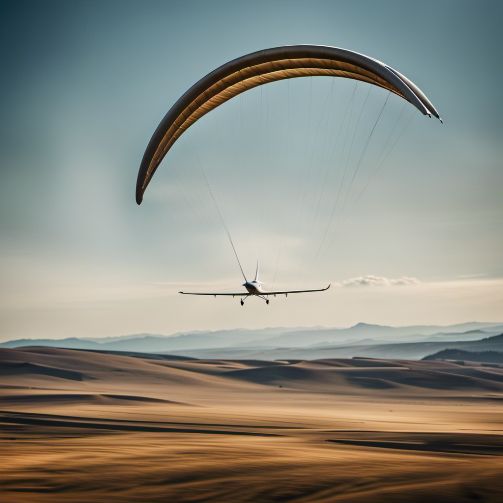 An image showcasing a glider soaring effortlessly through the sky, its sleek, slender wings elegantly arched upwards