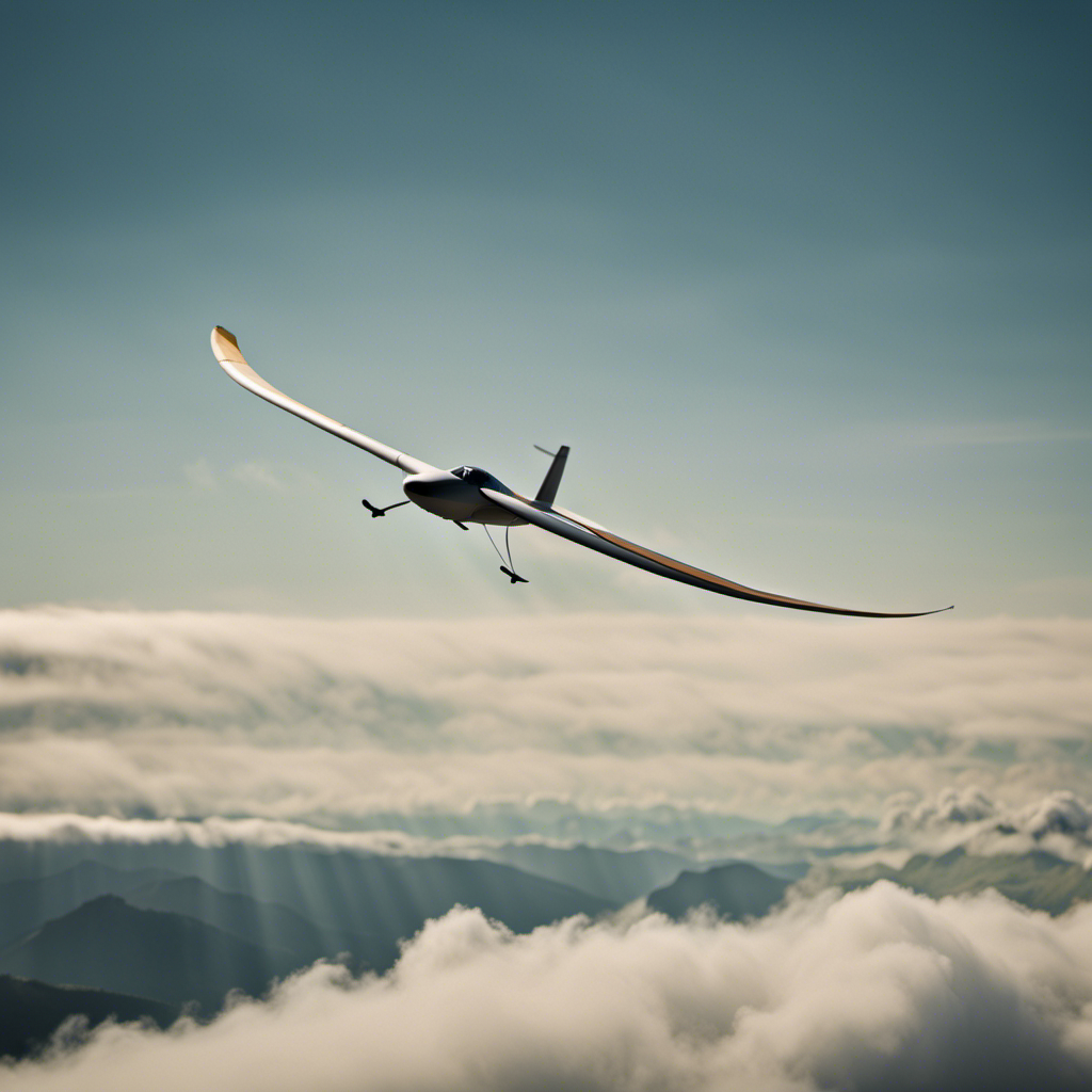 An image depicting a glider soaring gracefully through the sky, effortlessly carried by the invisible forces of wind and air currents