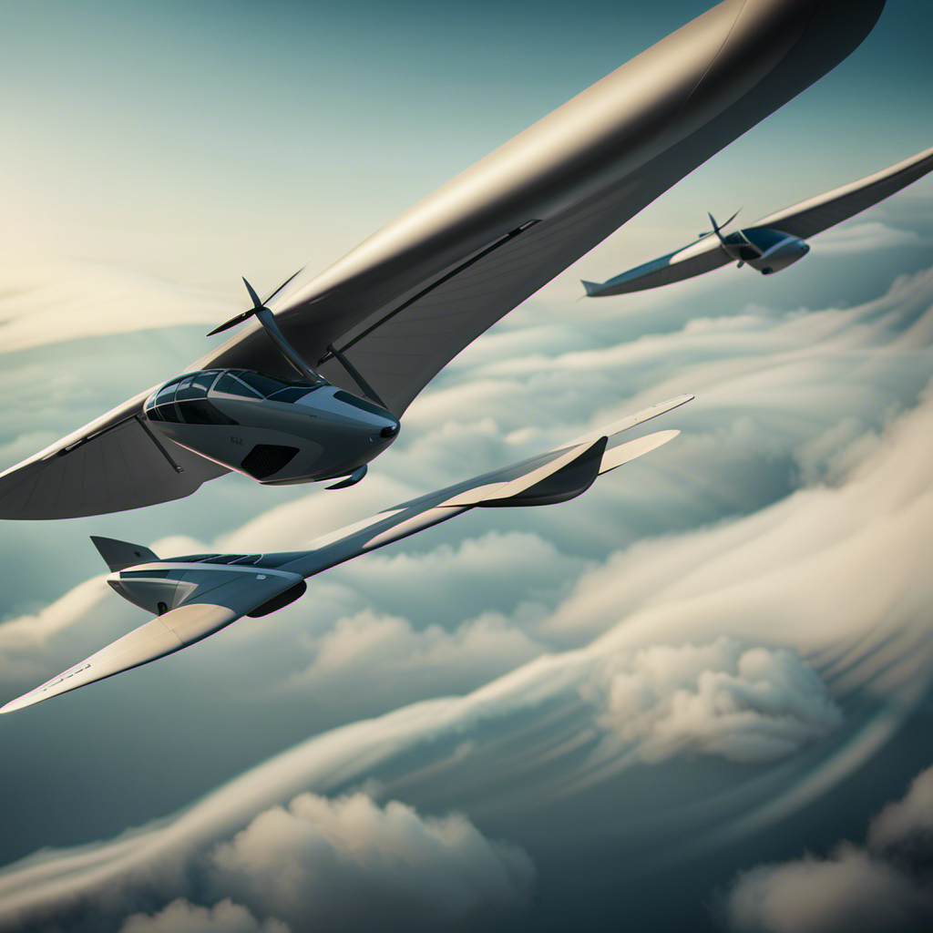 An image capturing two gliders in flight, one with sleek and streamlined triangular wings, effortlessly slicing through the air, while the other with bulky rectangular wings struggles to maintain speed and stability