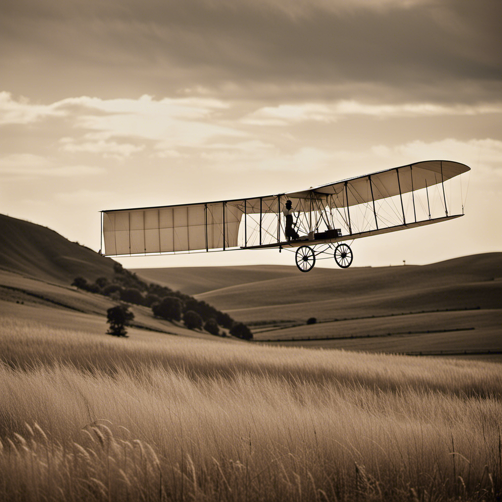 An image showcasing the Wright brothers' glider prototype, with a wooden frame, fabric wings, and no engine