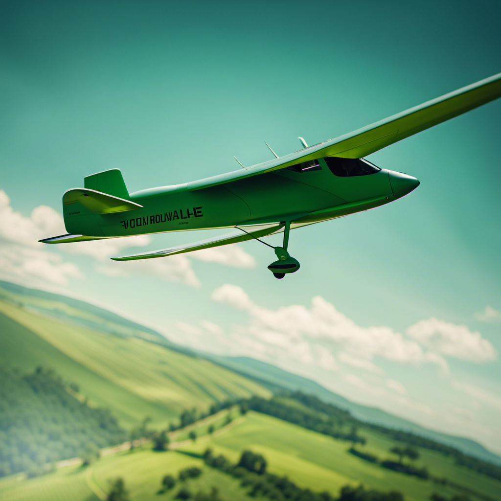 an image of a sleek glider plane soaring effortlessly through the clear blue sky, casting a graceful shadow on the lush green landscape below, showcasing the true beauty and freedom of flying without an engine