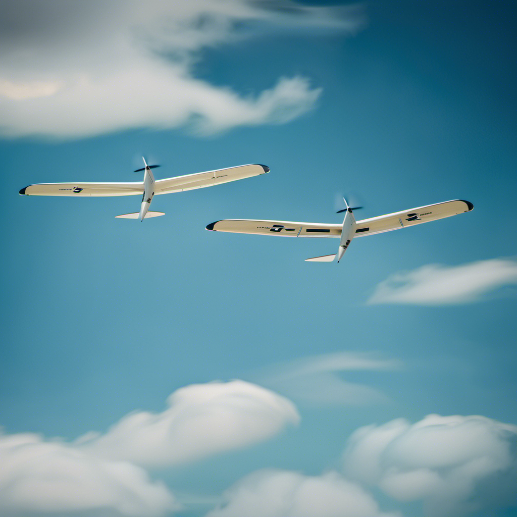 An image featuring two gliders soaring through a clear blue sky
