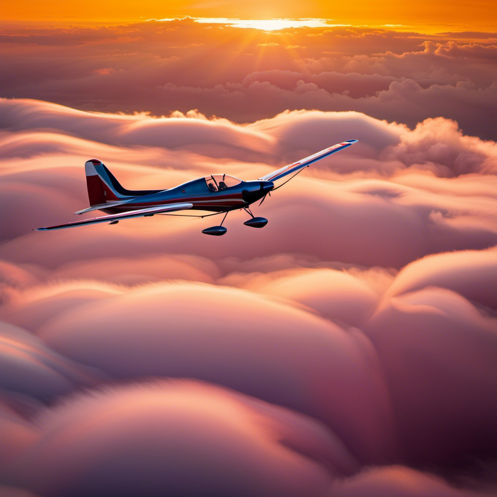 An image of a colorful sunset casting a warm golden light over a sleek, graceful motor glider soaring through fluffy, cotton candy clouds, showcasing the exhilaration and tranquility of motor gliding as a potential favorite hobby