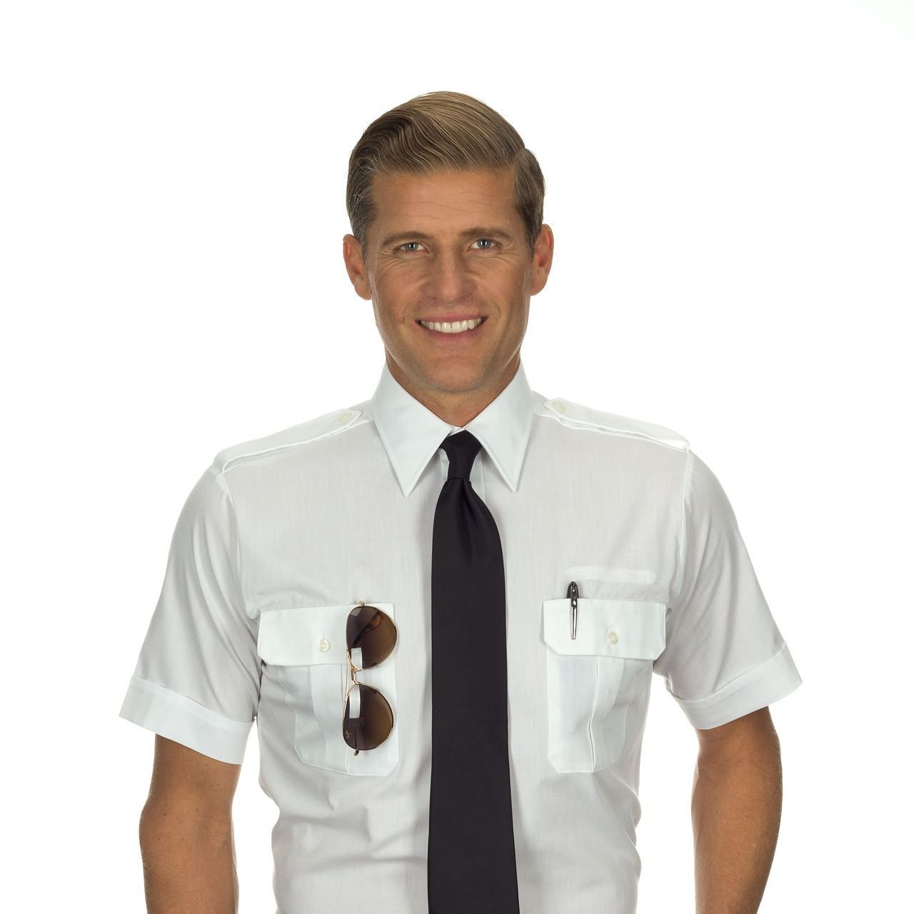Van Heusen Men's Pilot Shirt - White- Short Sleeve 16 White