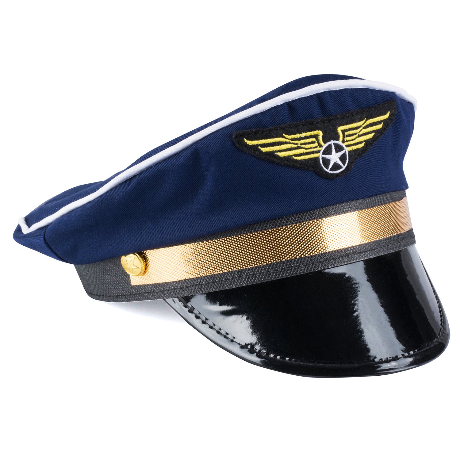 Navy blue captain pilot hat with gold emblem