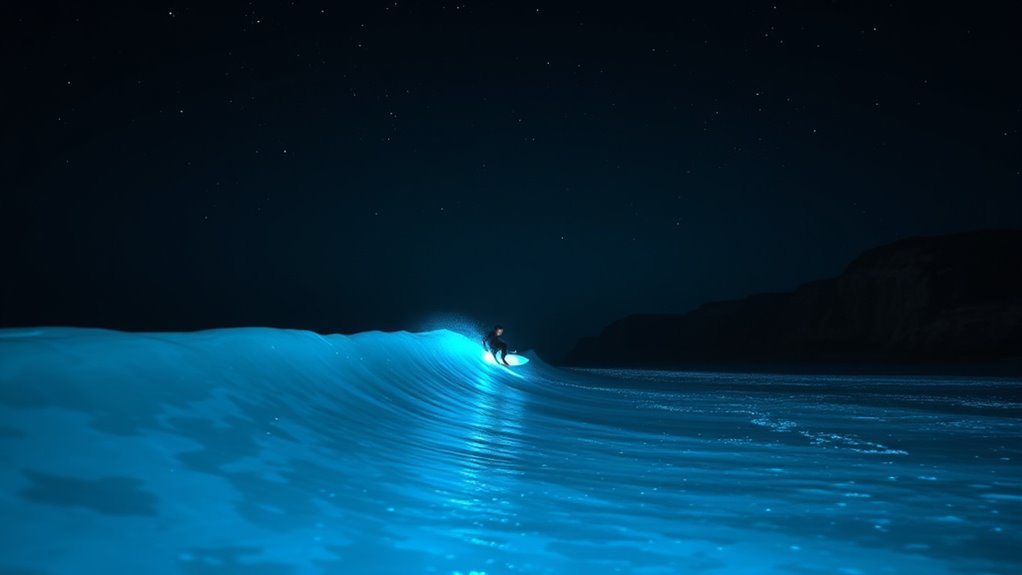 bioluminescent night surfing culture