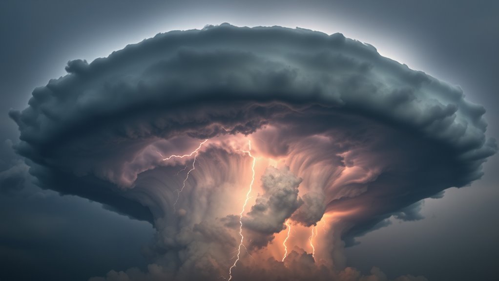 broad flat topped storm clouds