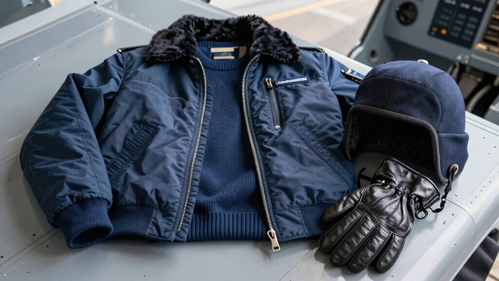 layered cold weather aviation gear